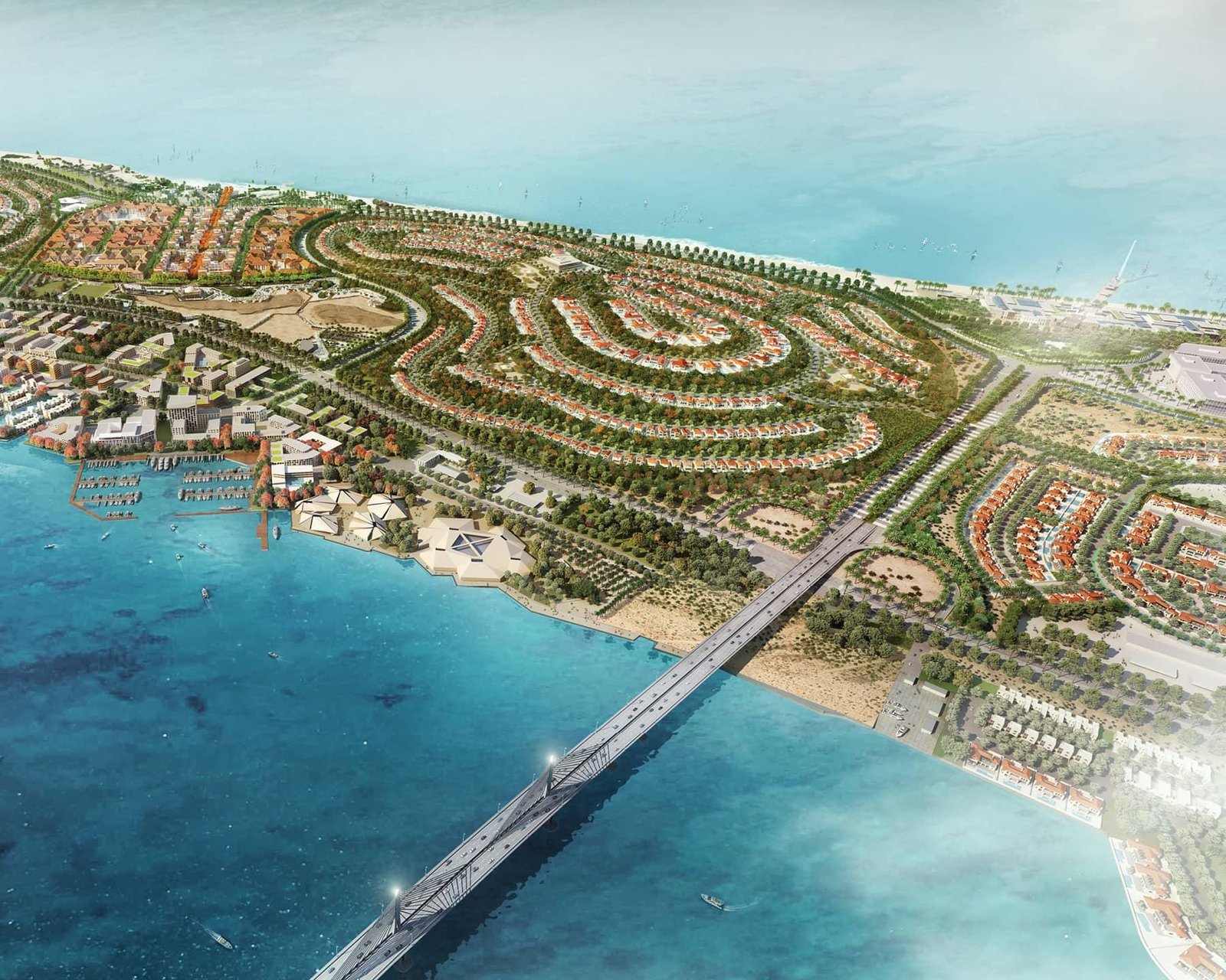 Sunset beachfront view of Bashayer Villas on Hudayriyat Island featuring direct sea access and luxury coastal living in Abu Dhabi