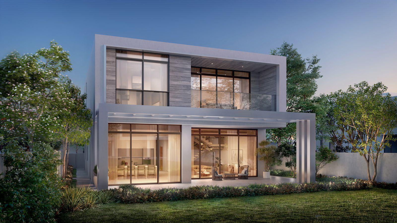 Modern Bashayer Villas exterior on Hudayriyat Island showcasing luxury architecture and premium waterfront real estate in Abu Dhabi.